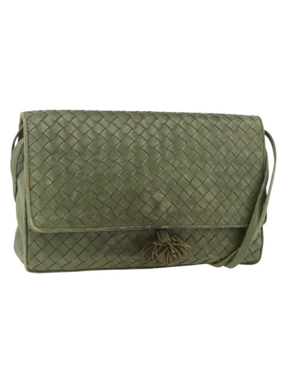 Authentic BOTTEGA VENETA INTRECCIATO Shoulder Bag Leather Khaki Gold